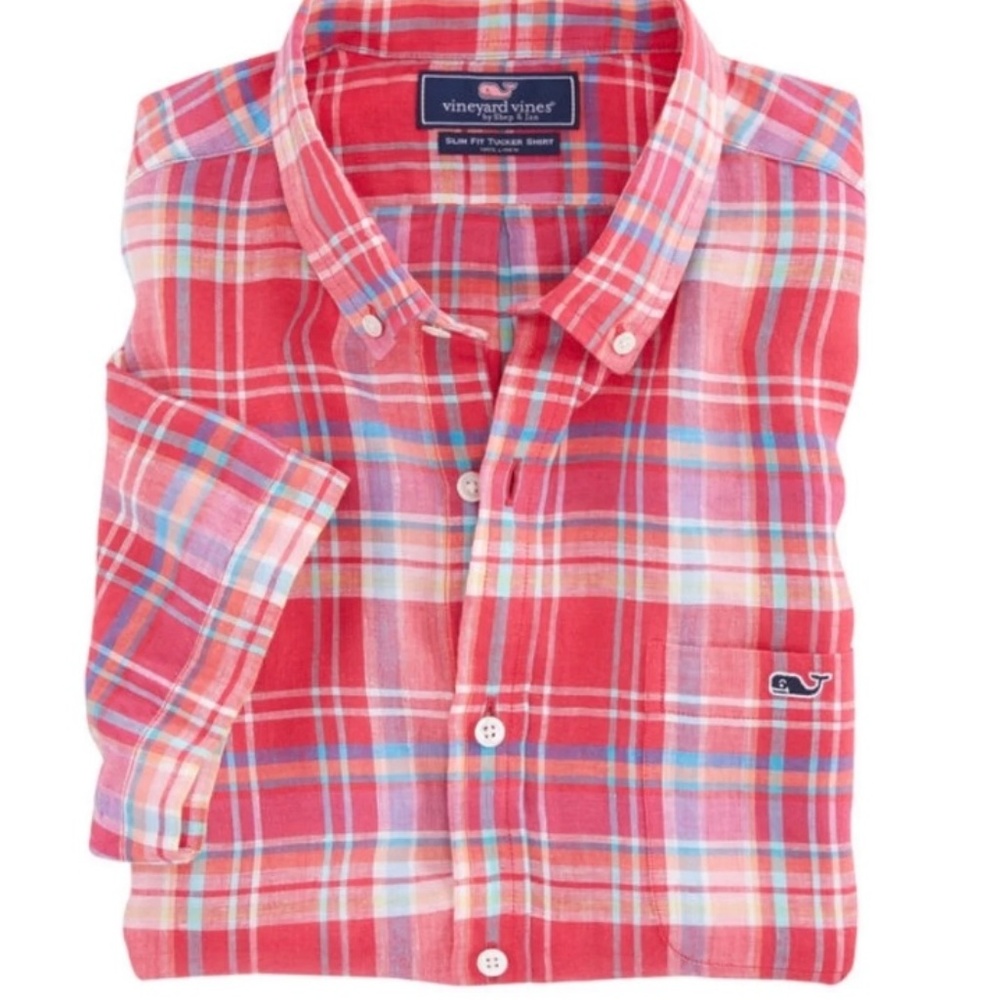 VINEYARD VINES SS TUCKER MADRAS LINEN SHIRT